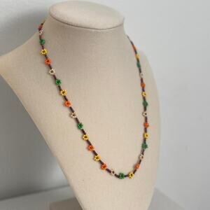 Multicoloured Beaded Flower Necklace Handmade Floral Jewelry Unique Gift